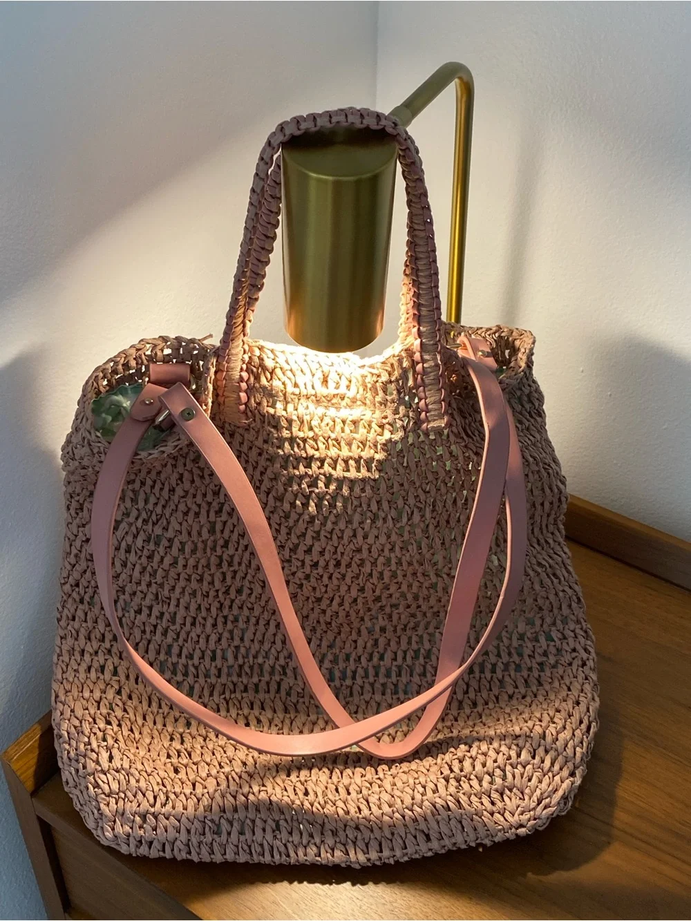 Zara Woven Tote Bag in Dusty Pink